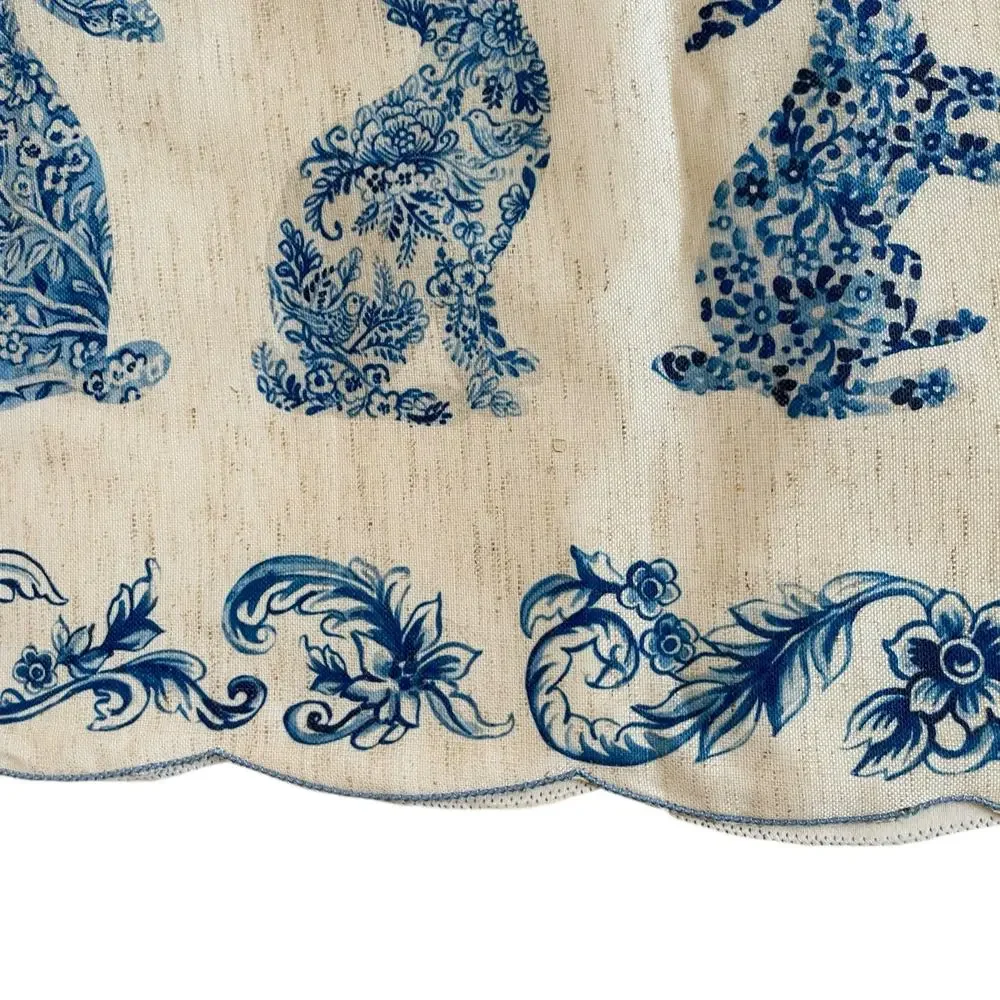 RACHEL ROY Blue Bunny Rabbit TOILE Easter Table Runner 14x90 New